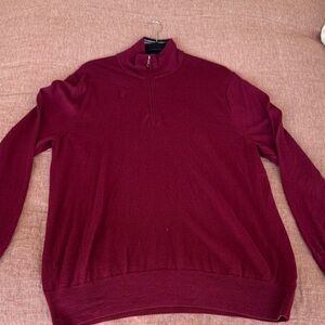 Brooks Brothers Men's 3/4 Zip-Up Burgundy Sweater Size XL 100% Merino Wool